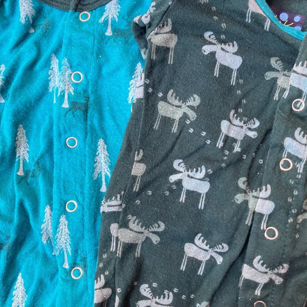 💙2/$25 Kickee Pants Newborn Baby Blue Green Moose Trees Button Sleepers - Picture 3 of 5